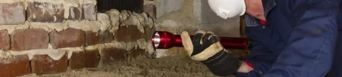 Pest control technician inspecting a crawl space for ant activity and entry points in Stamford, CT