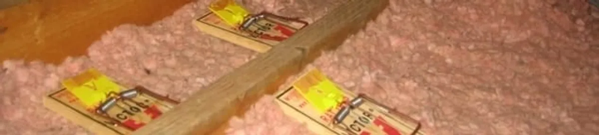Mouse traps placed in an attic for rodent control in Stamford, CT